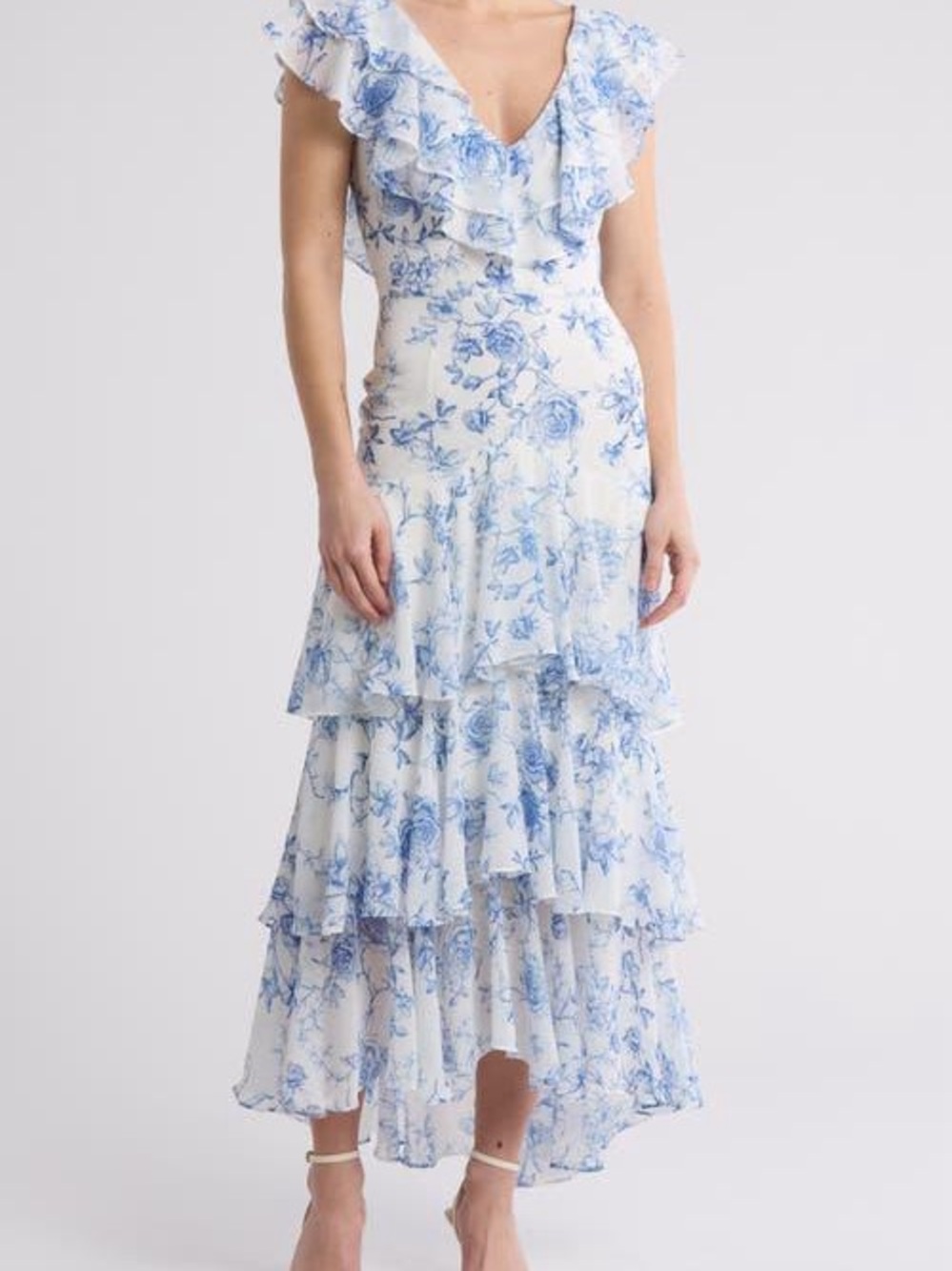Wayf Floral Cap Sleeve Tiered Ruffle Dress
